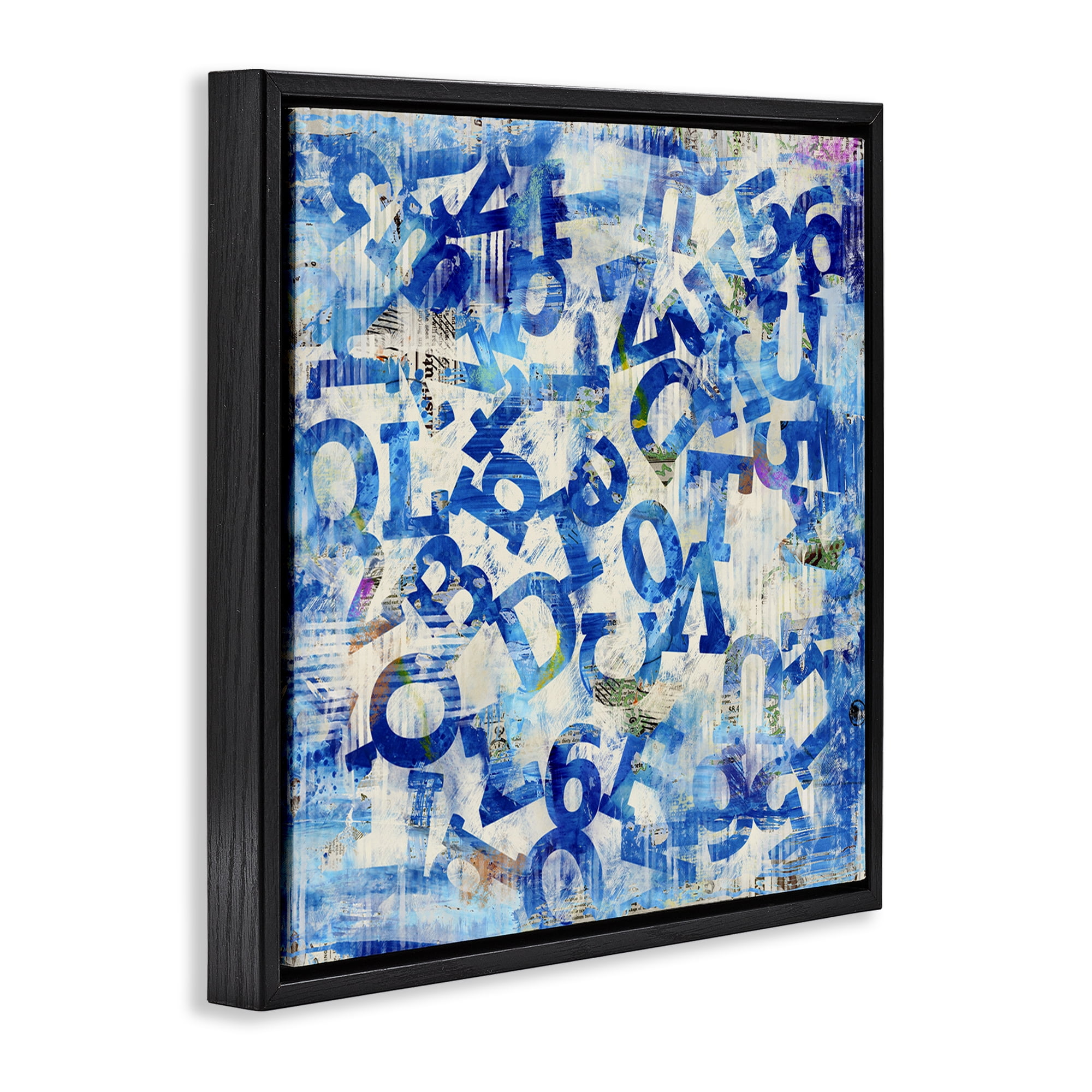 Stupell Industries Blue Letters Arrangement Abstract Painting Black Floater Framed Canvas Art Print Wall Art, 18 x 18