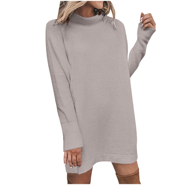 Moda mujer invierno casual sólido vestido o-cuello manga larga mini vestido Fridja nbo1307