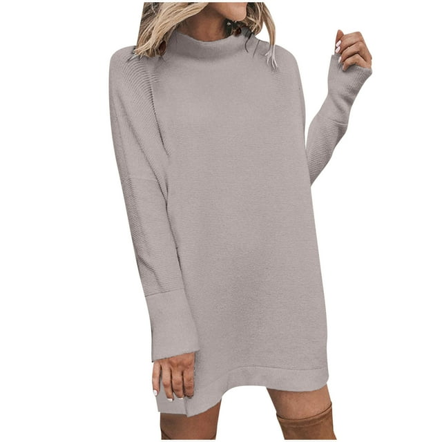 Moda mujer invierno casual sólido vestido o-cuello manga larga mini vestido Fridja nbo1310