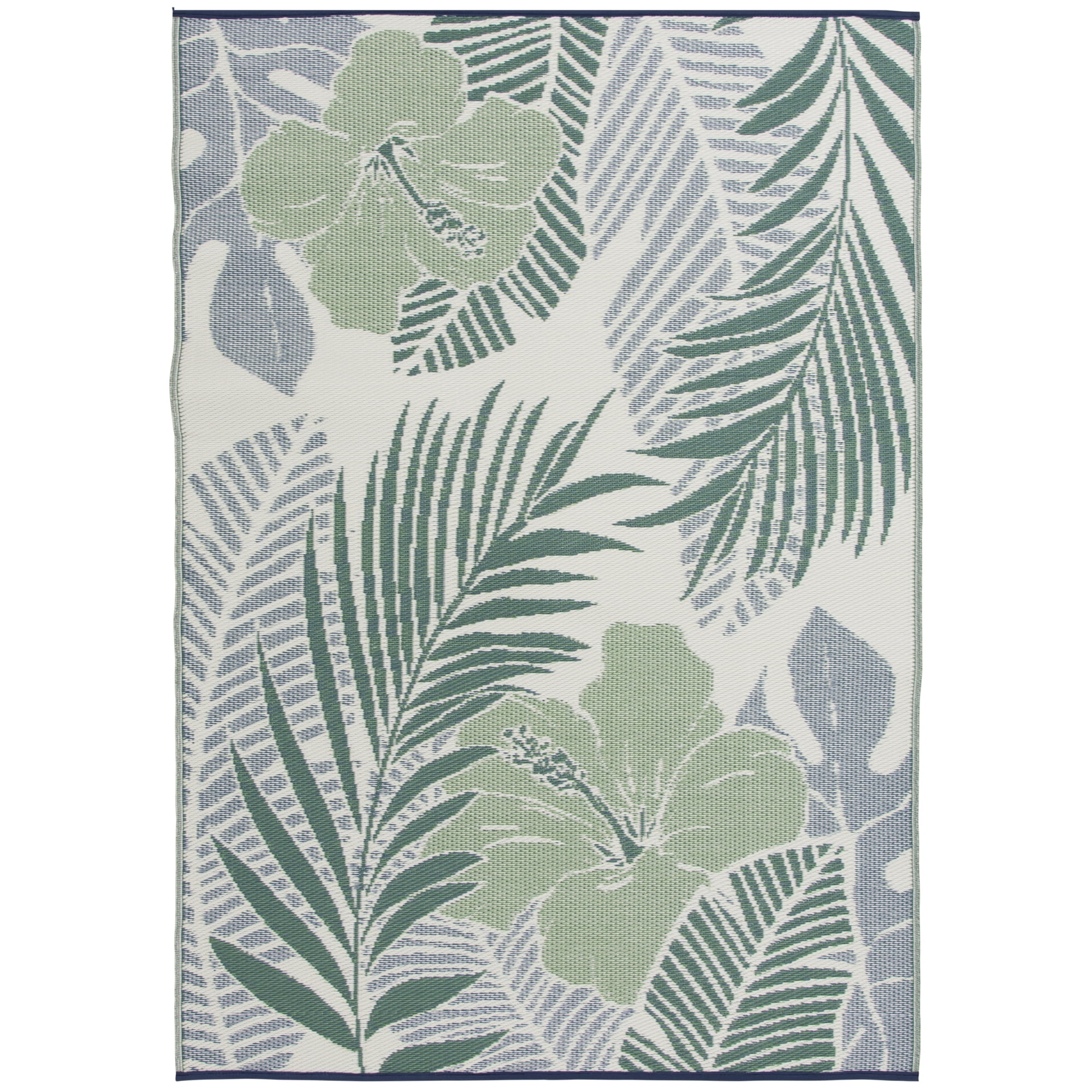 Mainstays Outdoor Rug, Blue/Green Palm, 5 ft x 7 ft