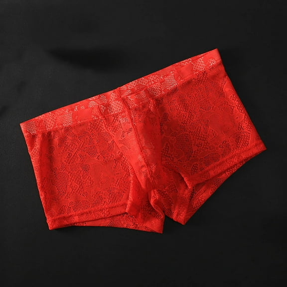 Lace Underwear for Men Lightweight Hollow-Out Boxer Briefs Mens Trendy Solid Color Breathable Stretchy Slim Mid Waisted Loungewear Boxers
