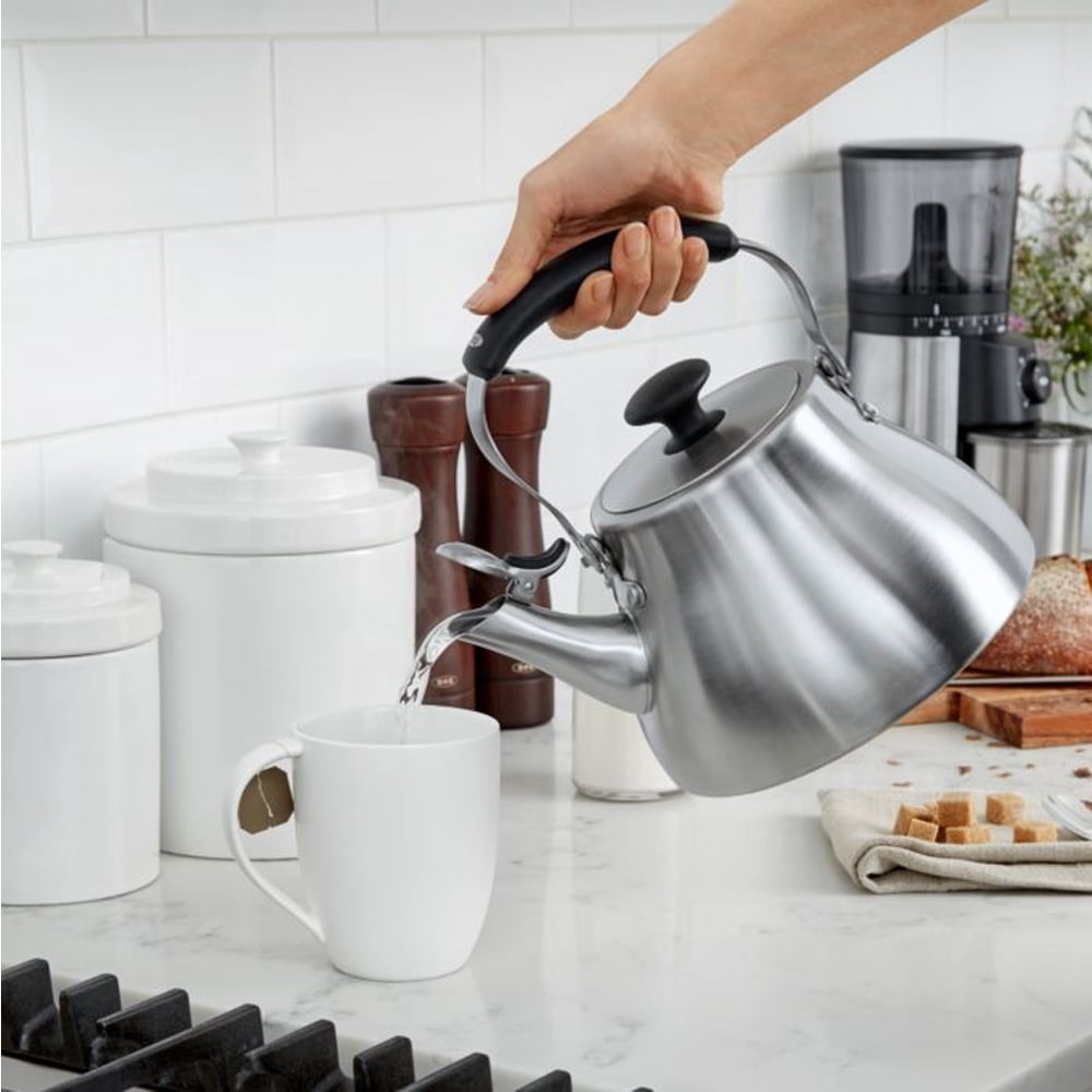 OXO Brew Classic Traditional Brushed Stainless Steel Tea Kettle Pot, Silver