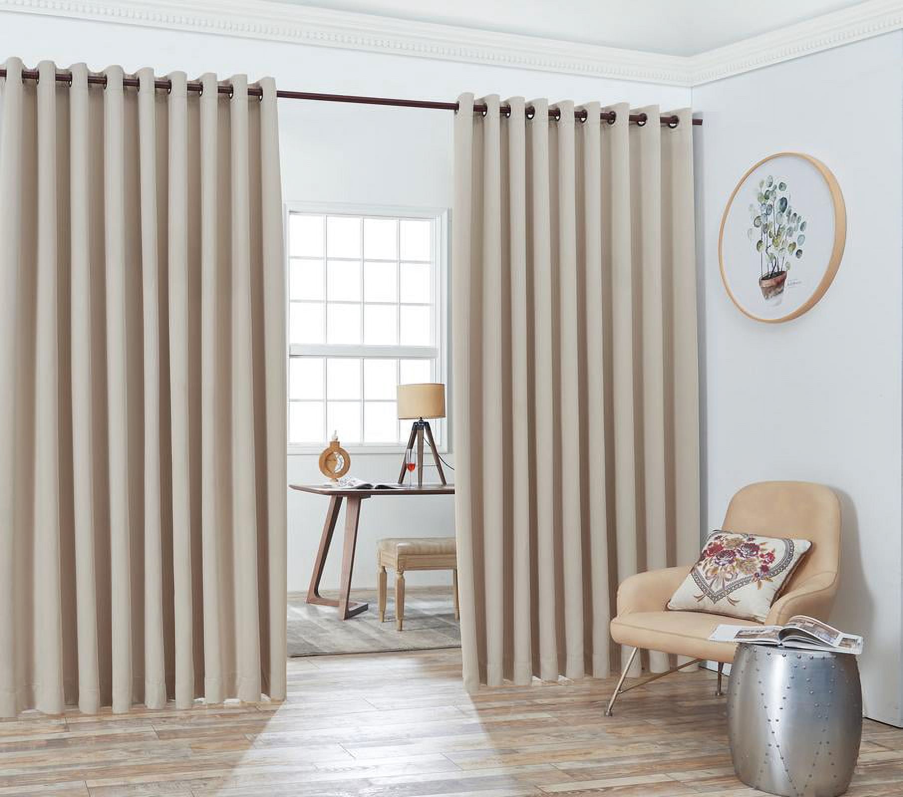 Nicole - Wall-to-Wall Pair - Premium Thermal Insulated Blackout Grommet Curtains - 18 Grommets Each - 2 Fabric Tiebacks - Ideal for Window Decor or Room Divider (2 Panels, 108" W x 108" L, Ivory)