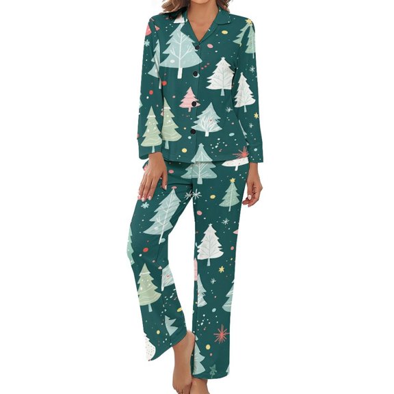 Christmas Tree Pajamas Woman Vintage Pajamas Set 2 Piece Long-Sleeve Comfortable Oversized Home Suit