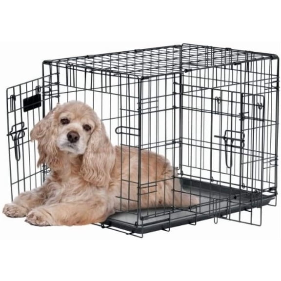 Two Door Wire Dog Crate with 5-Point Lock, 24 Inch for 15-30 lbs Pets,  & Collapsible