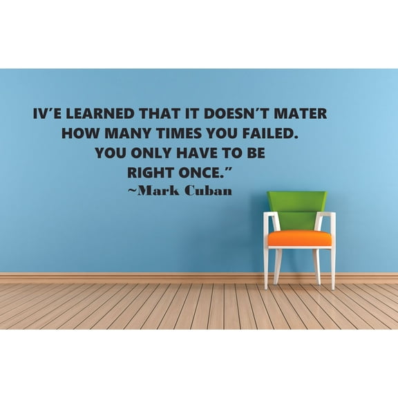 Mark Cuban Quote You Only Have To Be Right Once Life Motivation Inspiration Quotes Wall Decal Vinyl Art Sticker Design Boys/Girls Room Home Bedroom Decor Wall Art Mural Decoration Size (12x20 inch)