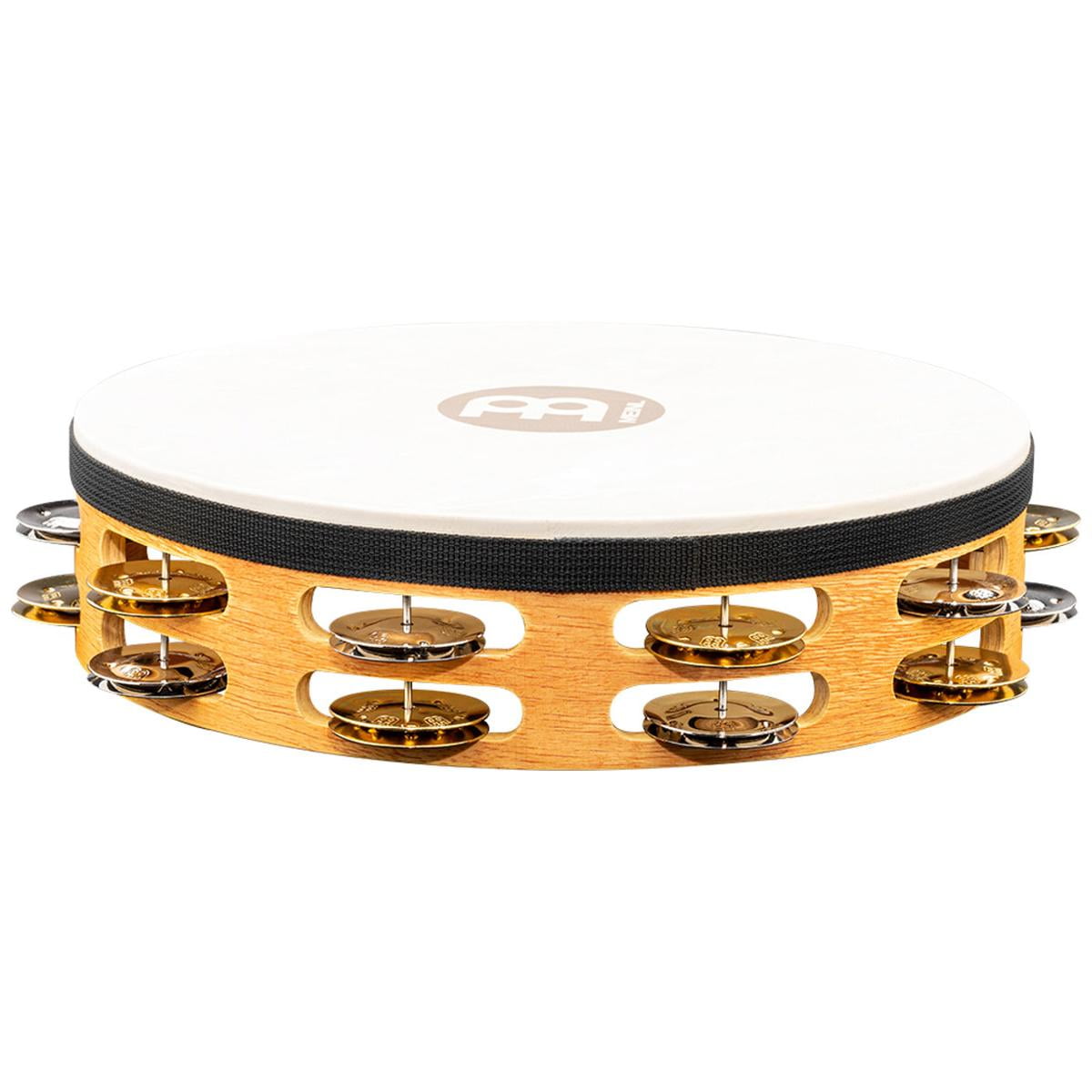 Meinl 10" Recording Combo Goat Skin Wood Tambourine with Double Row Jingles, Super Natural