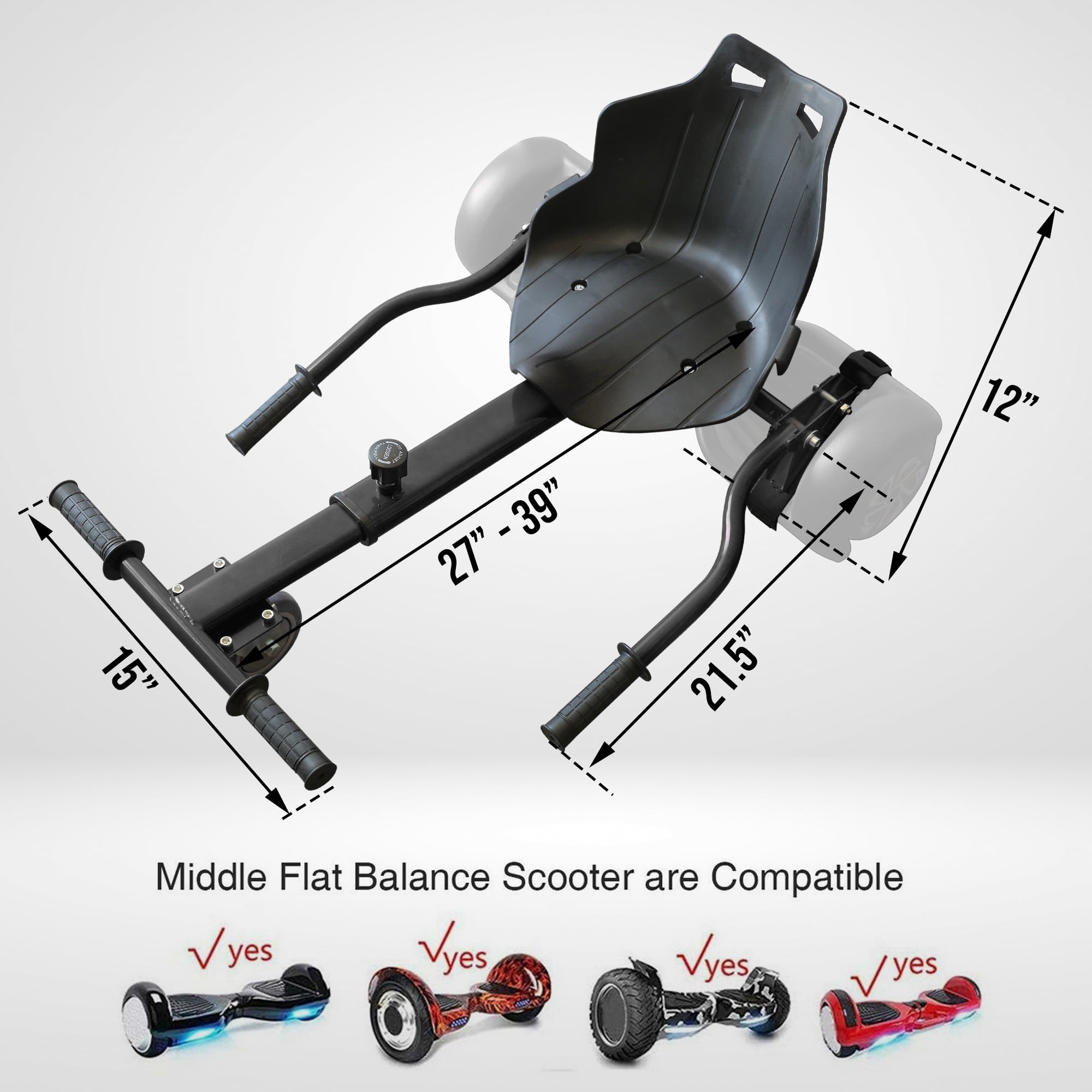 Cynetus Adjustable HoverCart HoverKart Go Cart Hover Cart Seat Hoverboard Seat Attachment for Electric Hoverboard self-stabilizing Scooter