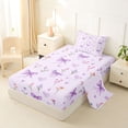 thumbnail image 2 of Erosebridal Dreamy Purple Bow Twin Sheet Sets for Kid, Cartoon Floral Bedding, 3-Piece, 2 of 5