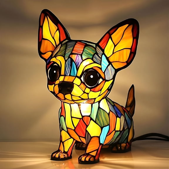 HIBIBUD 3D Stained Glass Chihuahua Lamp,Dog Series Art Night Light with Warm Ambient Glow for Pets Lovers,Cute LED Night Light for Kids Bedroom Table