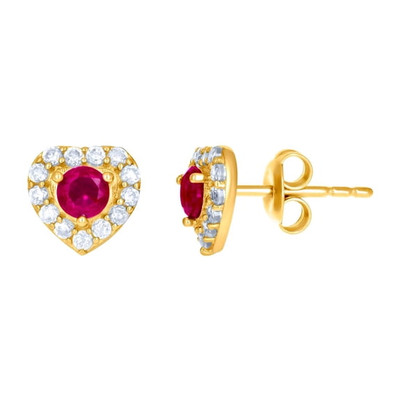 10k Yellow Gold Womens Red White Cubic Zirconia Love Heart Stud Earrings 8.3x8.3mm Wide Stud Earring for Women