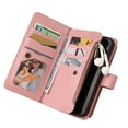 thumbnail image 2 of Dteck Case for iPhone 13 6.1-inch ,Retro Magnetic Leather Card Holder Wallet Zipper Flip Case Kickstand Protector Purse Shockrpoof Strap Cover,Pink, 2 of 8