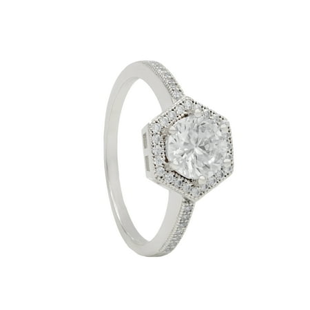 14K White Gold Ring CZ with Radiant Main Stone