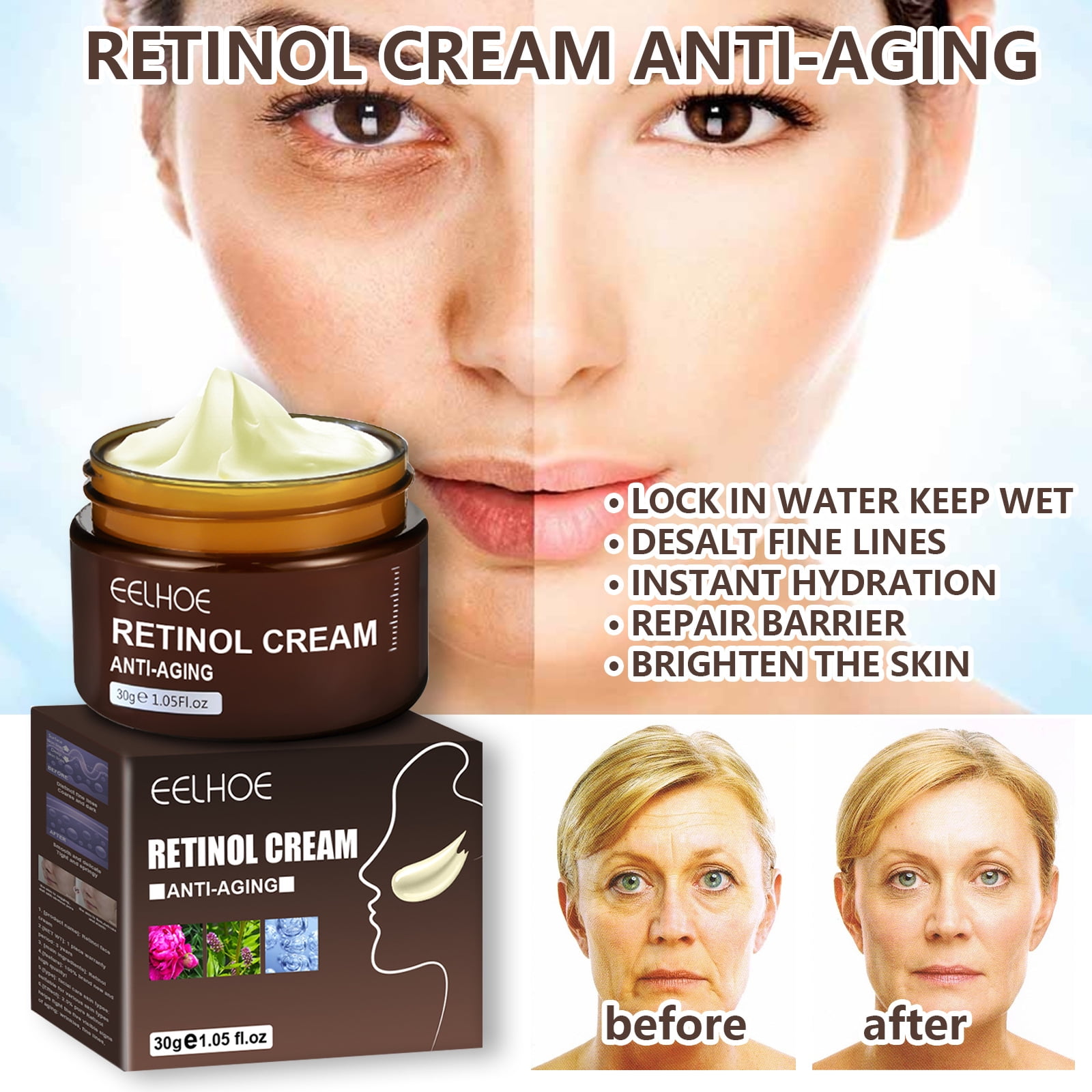 Retinol Cream Wrinkle 30G Retinol Cream Anti-Aging Face Moisturizer Wrinkle Cream Hydrating Water 30G - Walmart.com