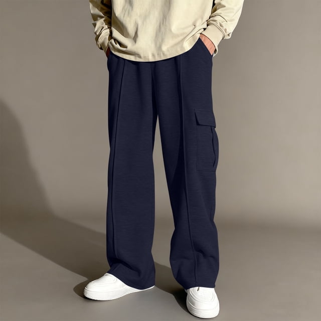 Pantalones largos para niños, de color liso, con cintura elástica y bolsillos laterales, ajustados, deportivos, largos, de poliéster.