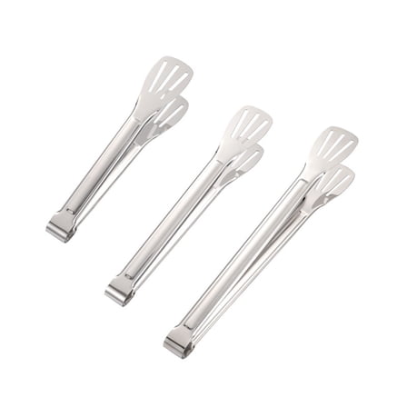 Stainless Steel BBQ Tongs with 3-Prong Design | 304 Grade Heat-Resistant Food Tongs for Grilling & Baking | Non-Slip Kitchen Clamps