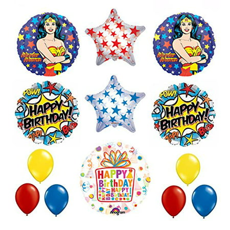 Wonder Woman 13 pc Superhero Birthday Party Supplies and Balloon Decorations
