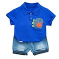thumbnail image 2 of Delliss Baby Boys Clothes Baby Outfits Shirts Sets Casual Dinosaur Printed Short Sleeve Denim Shorts For Boys Set 1-4 Years, 2 of 3