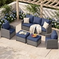 thumbnail image 2 of UDPATIO Patio Furniture Set, 5 Pieces Wicker Outdoor Couch with Chairs, Ottomans and Thick Cushions for Backyard, Blue, 2 of 8