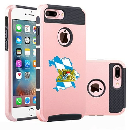 Bavaria Bavarian Rose - For Apple (iPhone 8 Plus) Shockproof Impact Hard Soft Case Cover Bavaria Bavarian Flag (Rose Gold-Black)