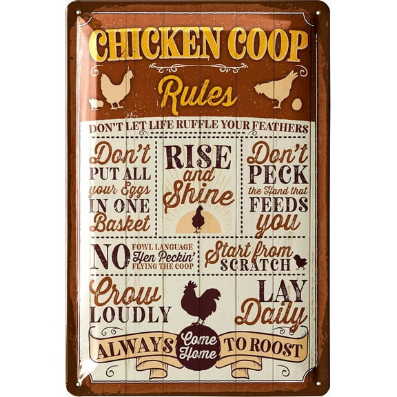 Funny Chicken Coop Signs for outside, Chicken RULES, Chickens Decor for Coop & Outdoor, Chicken Lover Gifts, Metal Chicken Signs, Chicken Coop Decorations 12x8"