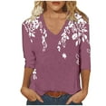 thumbnail image 2 of Blouses pour Femmes, Blouses pour Femmes Mode, T-Shirt Imprimé Mode Femmes Manches 3/4 Blouse Col en V Hauts Décontractés, 2 of 5