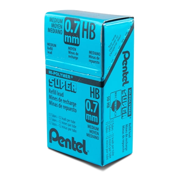 Pentel Super Hi-Polymer Lead Refill (0.7mm) Medium, HB, 12 Pieces/Tube, 12 Tubes/Box