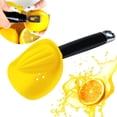 thumbnail image 1 of Exprimidor 3 en 1 de cítricos, limón y naranja, exprimidor manual de lima con recogedor de semillas, rallador de queso de acero inoxidable para cocina, color amarillo, 1 of 7