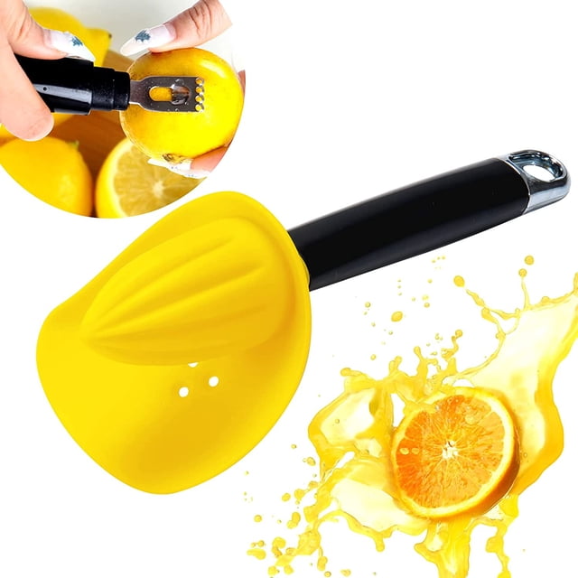 Exprimidor 3 en 1 de cítricos, limón y naranja, exprimidor manual de lima con recogedor de semillas, rallador de queso de acero inoxidable para cocina, color amarillo