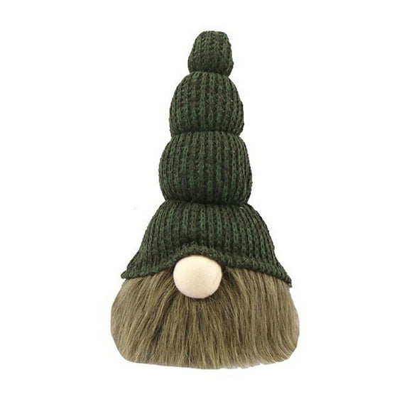 14" Green Chunky Knit Hat Fabric Sitting Gnome Sculpture
