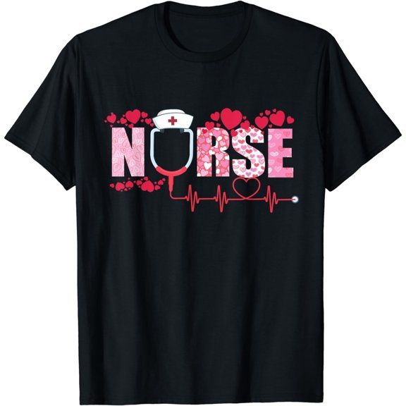 Nurse Valentines Day Heart Stethoscope Cute Love Nursing T-Shirt
