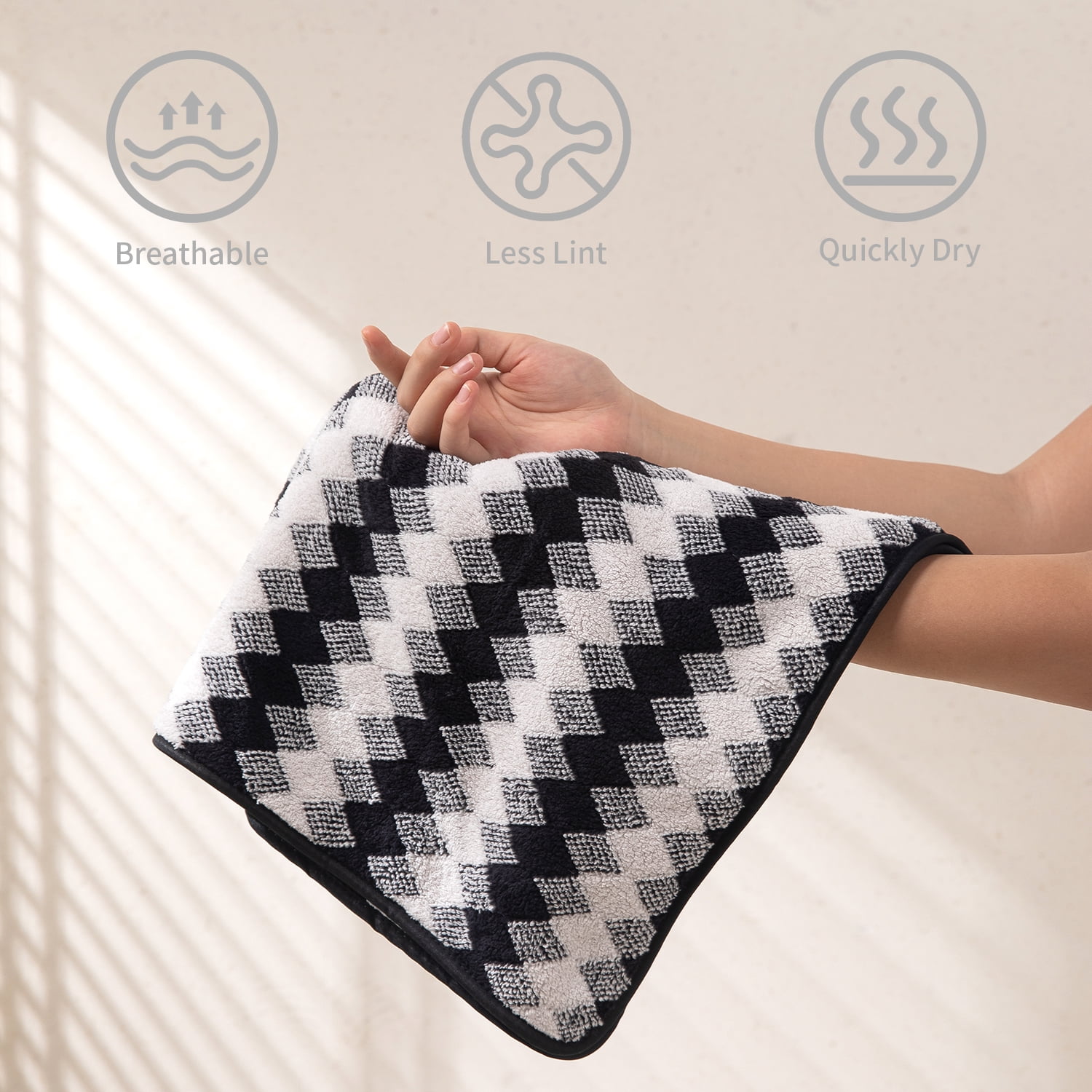Beartech 12 Piece Hand Towel Set, Ultra Soft and Highly Absorbent Microfiber Towels 600GSM Quick Dry 16"x32" Hand Towels For Bathroom,kitchen-Black