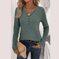 thumbnail image 2 of larppty Women's Pullover Lightweight Sweaters, Long Sleeve V Neck Ribbed Knit Shirts Casual Button Blouses Tunic Tops 2025 Fall Fashion (AG, M), 2 of 7