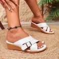 thumbnail image 4 of Women Crisscross Buckle Wedge Slide Sandals Open Toe Slip On Summer Casual Mules White 9, 4 of 9