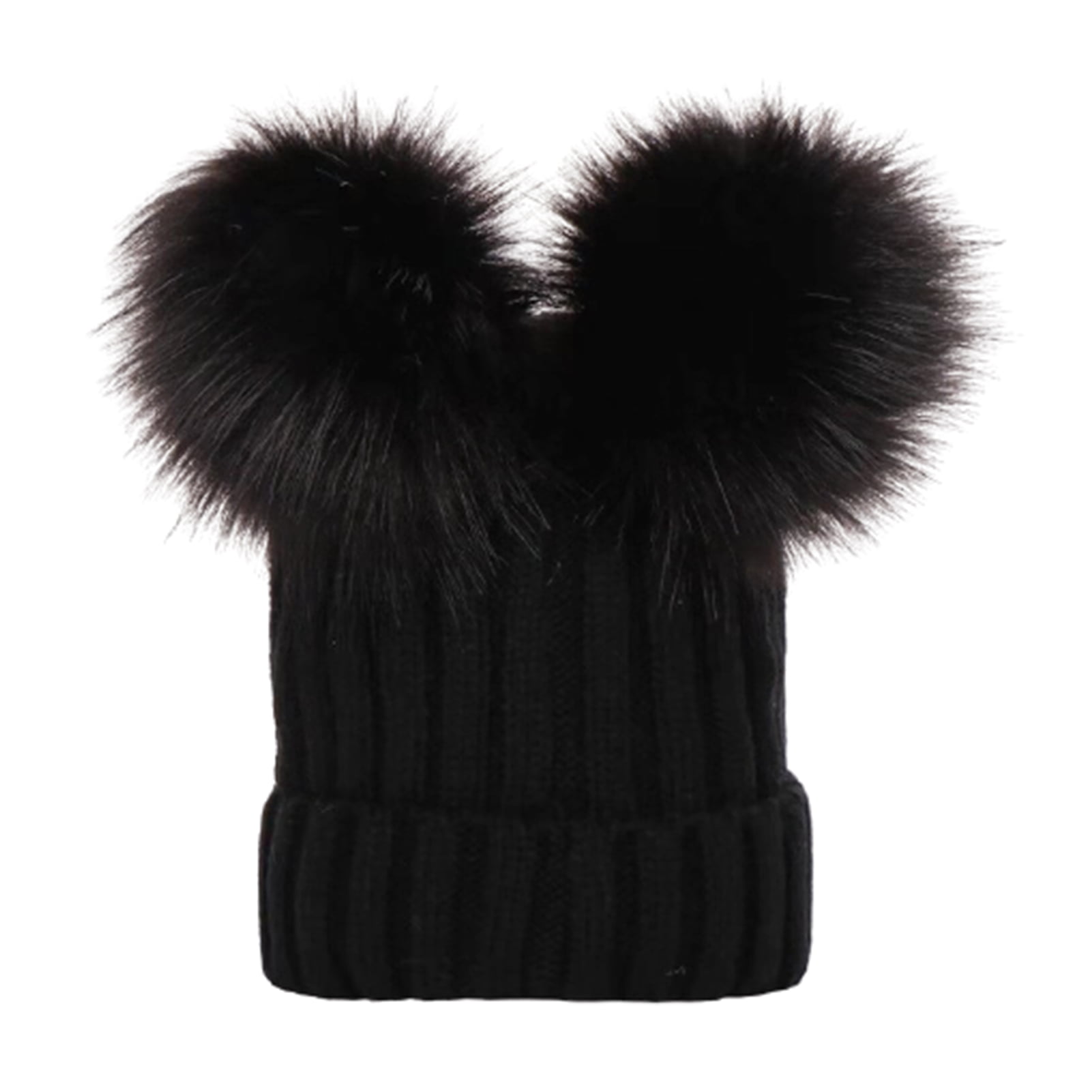 Black and Multi Colored Chicken Beanie Wool Blend Womens Adult Hat Faux Fur Pom Pom Hat 4