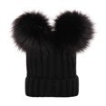 thumbnail image 5 of Kids Winter Beanie Cap with Double Faux Fur Pom Poms - Thickened Cotton Lined, Solid Color, Knitted Bobble Hat for Boys and Girls, 5 of 8