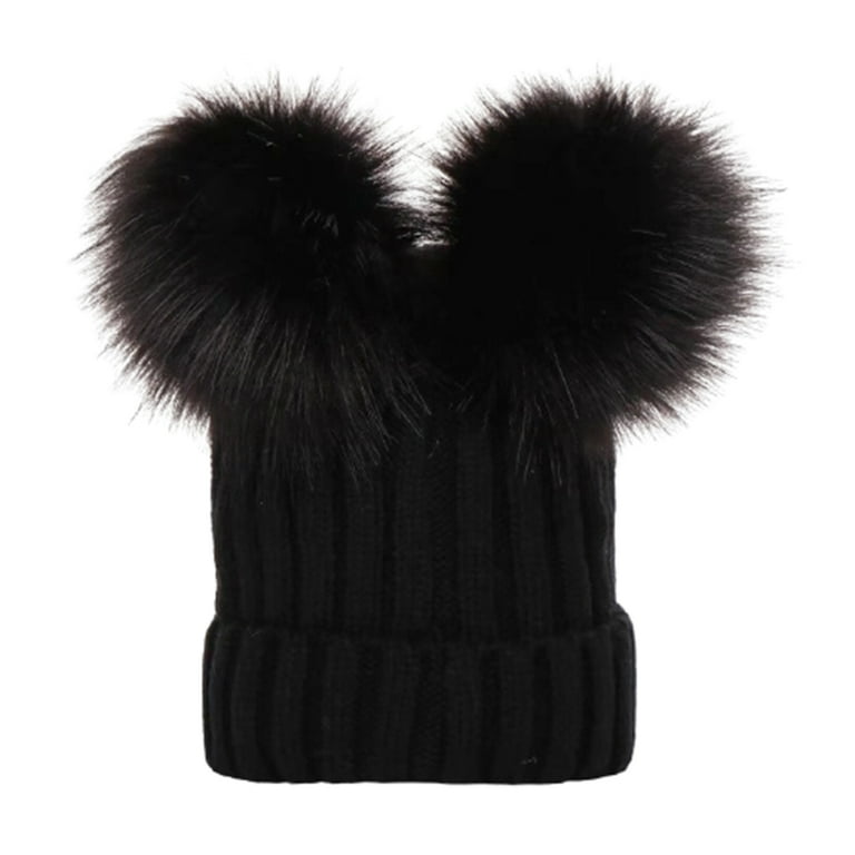 Furry Balls Baby Beanie Infant Winter Warm Thicken Knitted Hat Pom
