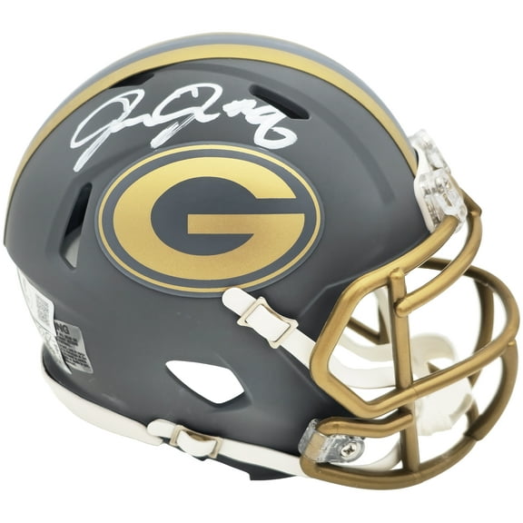 Josh Jacobs Autographed Green Bay Packers Slate Gray Speed Mini Helmet Beckett BAS Witness 230237