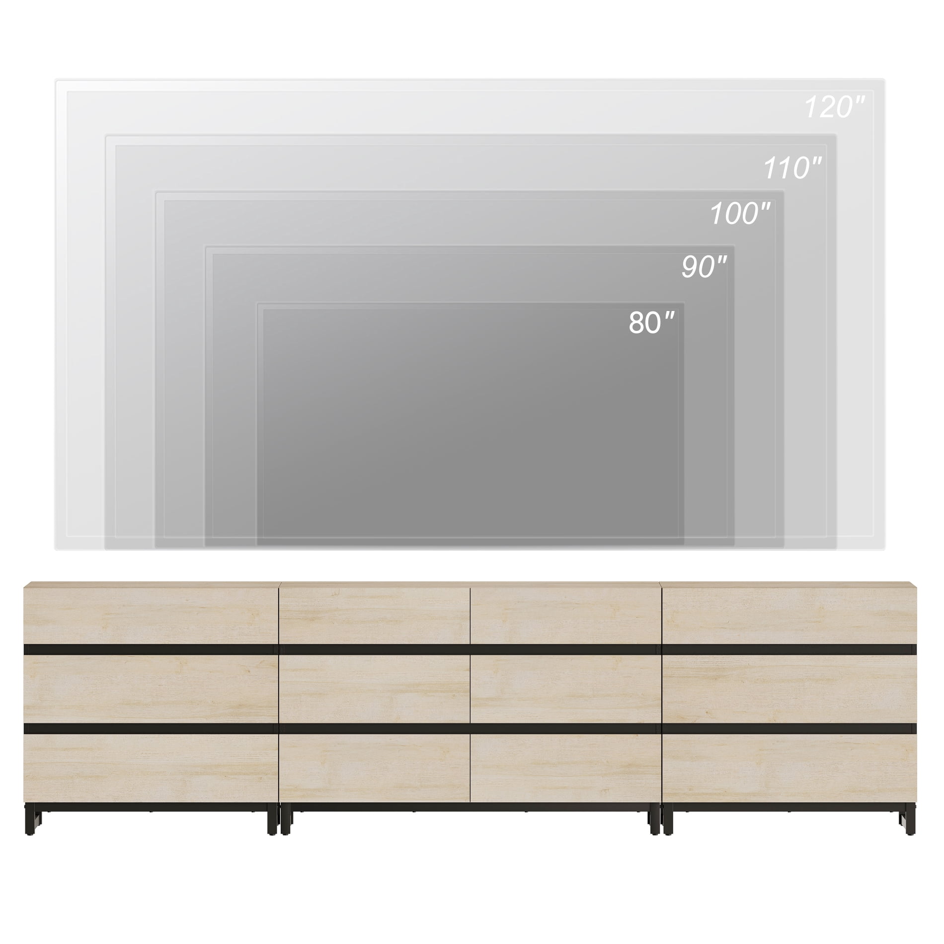 Modern TV Stand For Tvs Up To 120 Inches, 3 In 1 TV Console With 12 Drawers, Media Console With Adjustable Shelf For Living Room,Beige