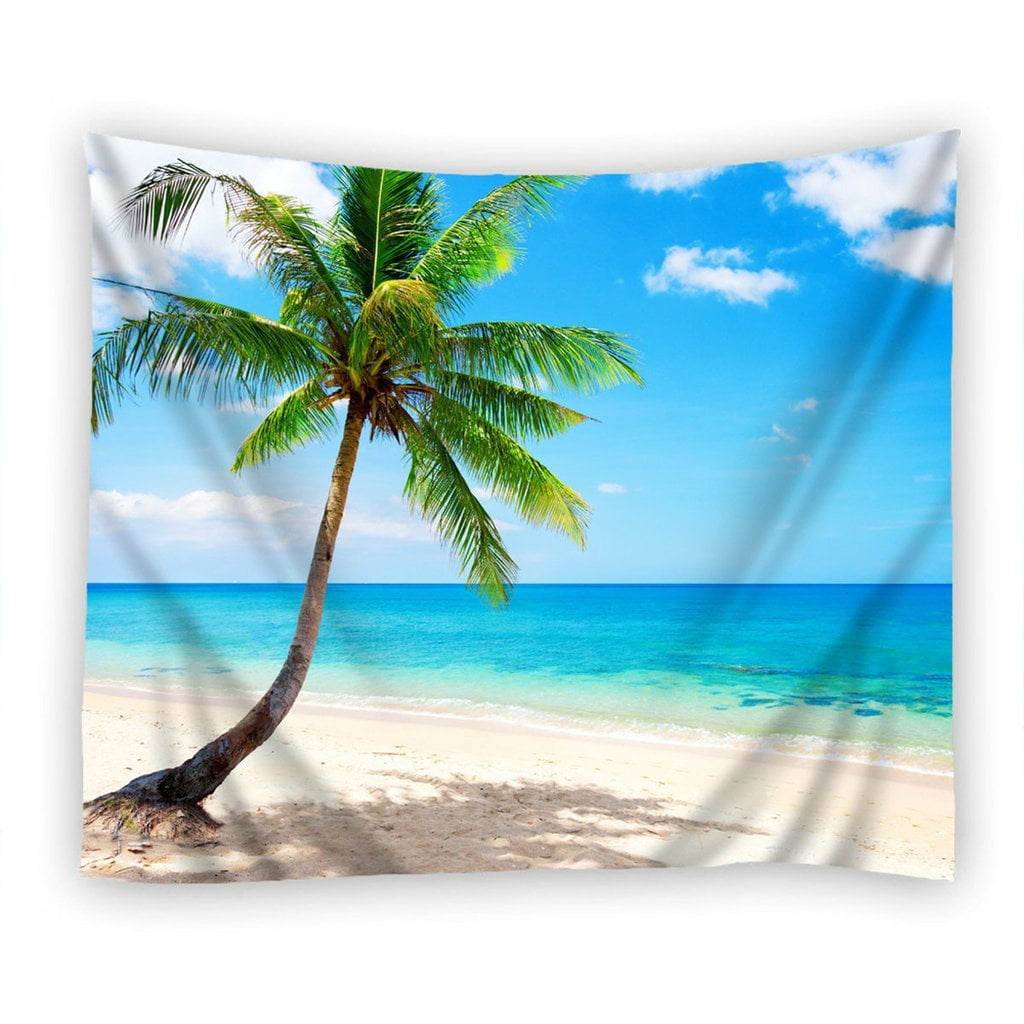 POPCreation Beach Palm Blue Beach Sea Tapestry Polyester Fabric ...