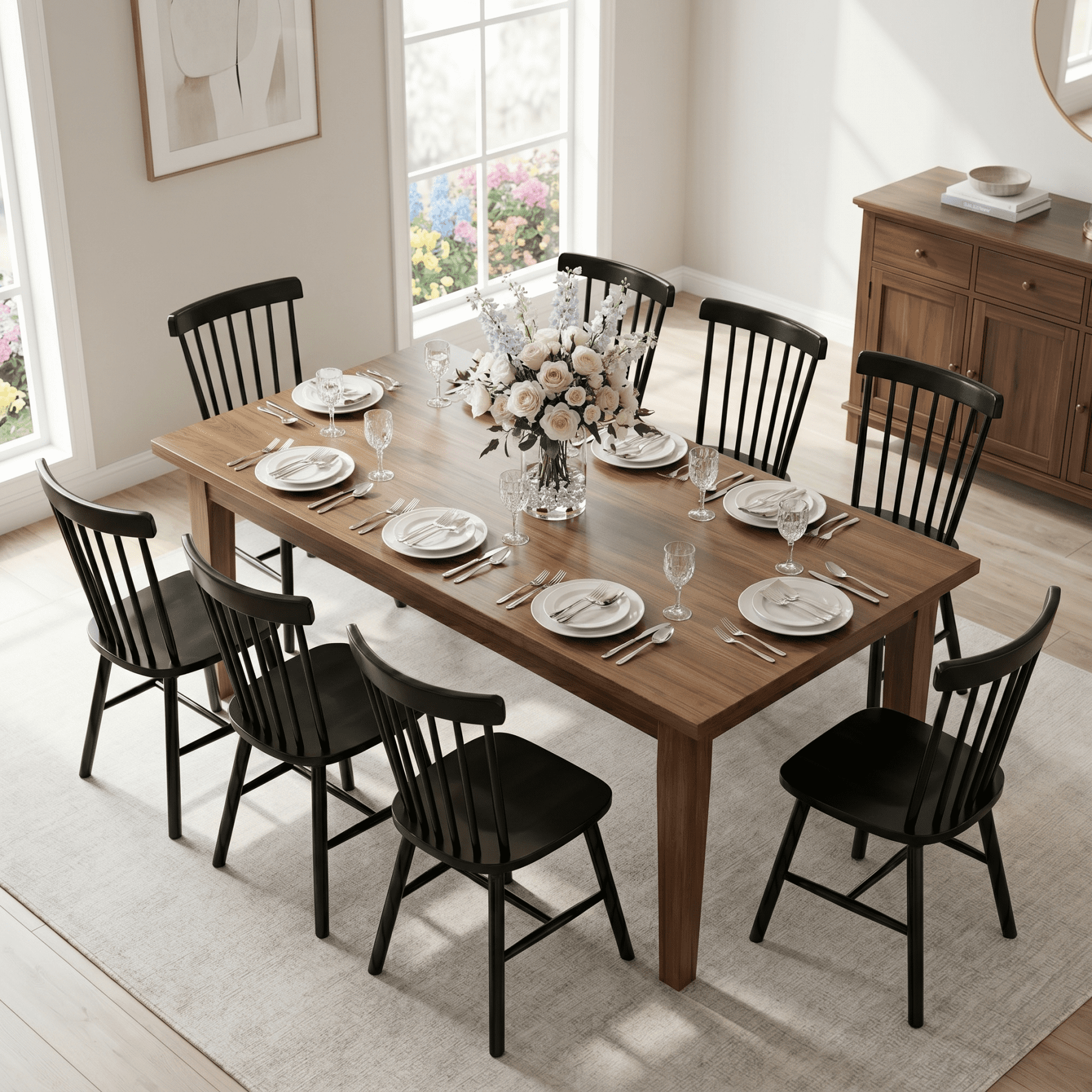 TrumanPick Farmhouse Windsor Dining Chairs Set of 8, Spindle Back Wood Dining Room Chairs, Kitchen Chairs for Living Room & Restaurant, Black