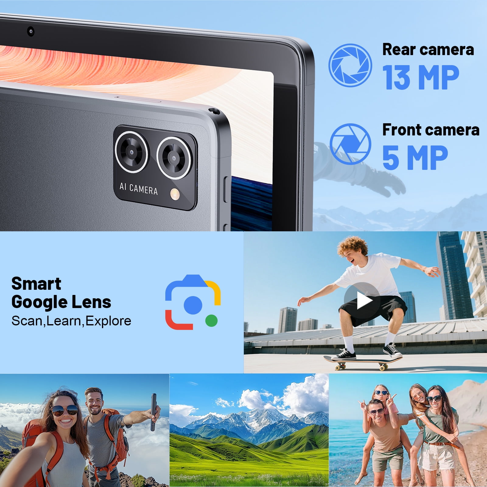 Tablet 10.1 Inch Android 15, 128GB ROM 16GB RAM 1TB Expand 1280x800 HD IPS Touch Screen Android Tablet 8000mAh 5G WiFi, Tablet with Keyboard, Case, Stylus, Dual Speakers, Gray