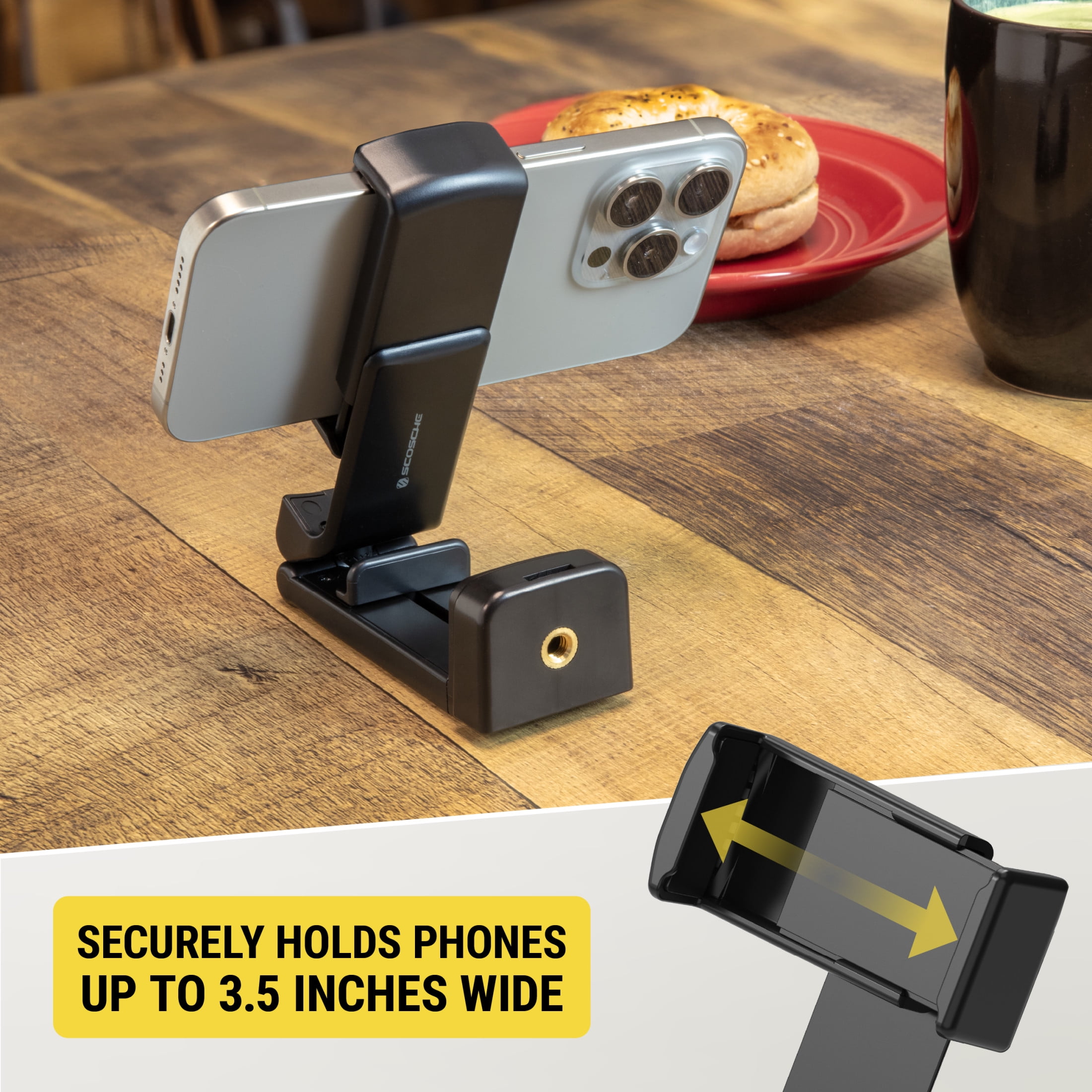 Scosche SUHTRVL-SP1 Universal 360° Adjustable Lightweight, Compact Travel Phone Mount or Stand Black