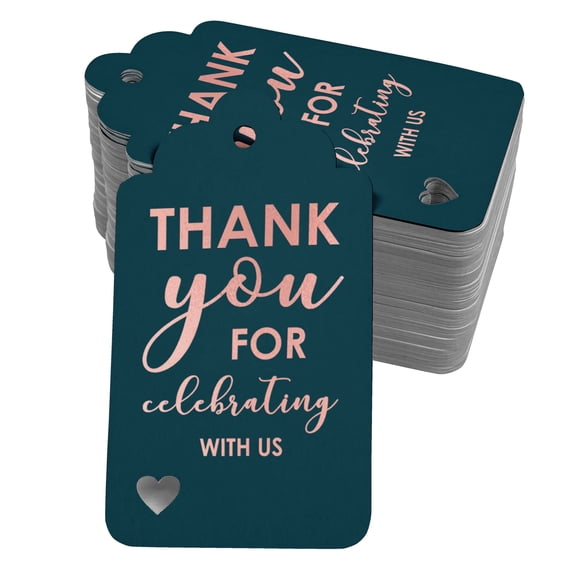 Inkdotpot Thank You For Celebrating With Us Bridal Shower-Baby Shower-Retirement-Wedding-Birthday Bottle Tag Real Rose Gold Foil Favor Hang Tags Pack Of 50
