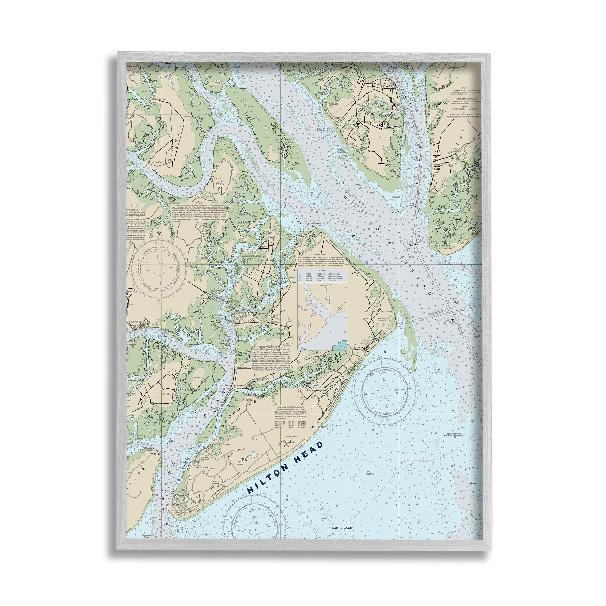 Stupell Industries Hilton Head South Carolina Coastal Nautical Map , 11 x 14, Designed by Daphne Polselli