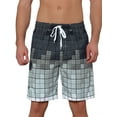 thumbnail image 1 of INSPIRAR CHIC Pantalones cortos de playa de hombre hawaianos con cordón en la cintura, bloque de color, cuadros, 36 Gris, 1 of 5