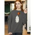 thumbnail image 3 of Ghost With Balloon Pumpkin Halloween Outfit Shirt Crewneck Sweatshirt, 2XL, Charcoal, 3 of 6