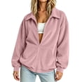 thumbnail image 2 of Horkkom Zip Up Jackets for Women Long Sleeve Solid Color Corduroy Jacket Casual Loose Collared Jacket with Pockets L, 2 of 9