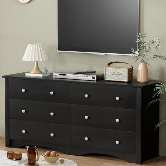YESHOMY Dresser for Bedroom,6 Drawer Dressers, Storage Chest of Drawers for Hallway,Living Room, Entryway,Deep Black