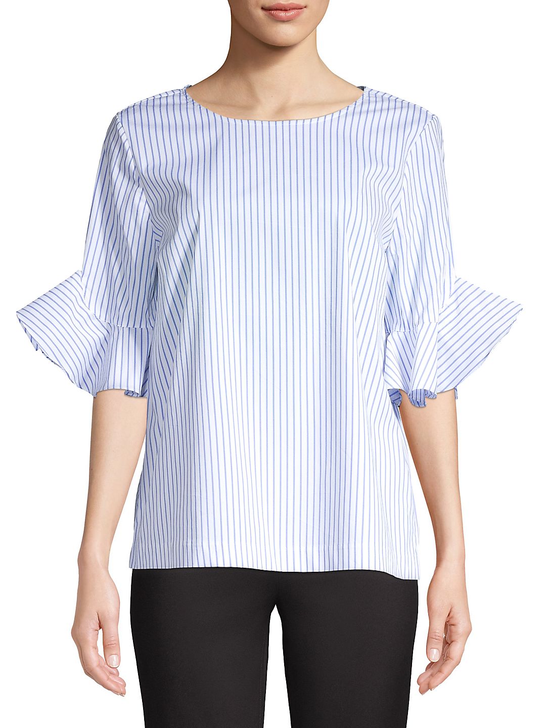 chambray ruffle sleeve top